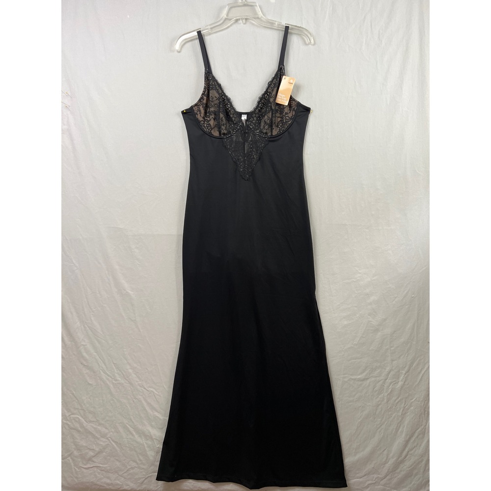 Popilush Shapewear Maxi Dress Womens XL Black Lace Trim V-Neck Built-in Control
